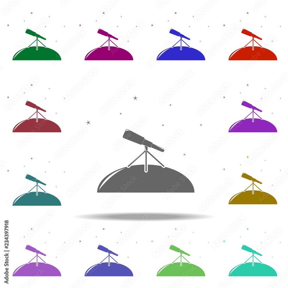 Poster telescope and stars icon. elements of space in multi color style icons. simple icon for websites, we