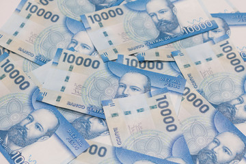 Fototapeta premium Chilean money notes. Chile ten thousand (10000) pesos. Selective focus.