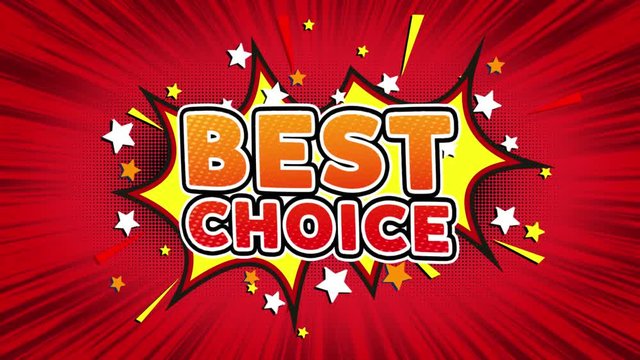 Best Choice Word Retro Cartoon Comic Bubbles Popup Style illustrations Colored Bomb Strip Dotted and red Speed Radial line Seamless loop. black green screen 4k doodle background