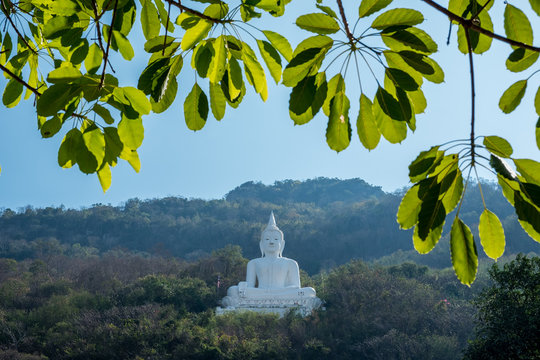 Luang Por Khao or white big Buddha on Si Siat Mountain,Wat Theppitak Punnaram,Phaya Yen,Pakchong district,Nakhon Ratchasima,northeastern Thailand.The statue was named Buddha Sakkol Sima Mongkol.