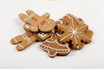 Christmas cookies, gingerbread isolated white background. Christmas background