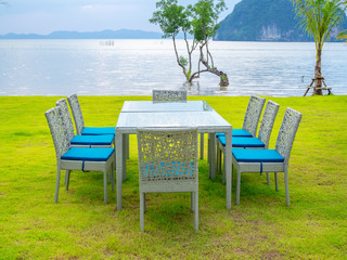 Dining table set with Seascape