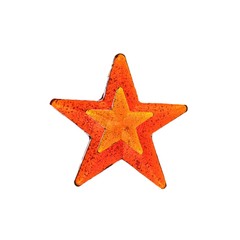 Homemade lollipop. Orange star shaped lollipop isolated.