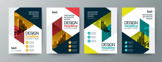 Deurstickers collection of modern design poster flyer brochure cover layout template with triangle graphic elements and space for photo background © kraphix