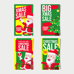 pack of sale poster of Christmas with Santa Claus. Vector illustration