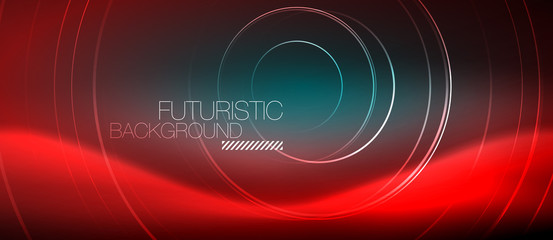 Neon glowing techno lines, hi-tech futuristic abstract background template with square shapes