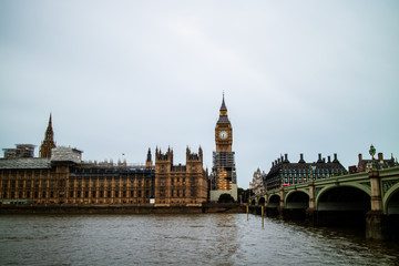 Fototapeta na wymiar Big Ben Under Construction on an overcast day in London