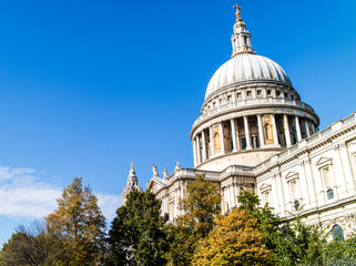 The Dome of St. Paul's Cathedral in the bright blue summer sky
