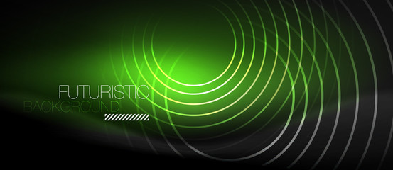Dark abstract background with glowing neon circles