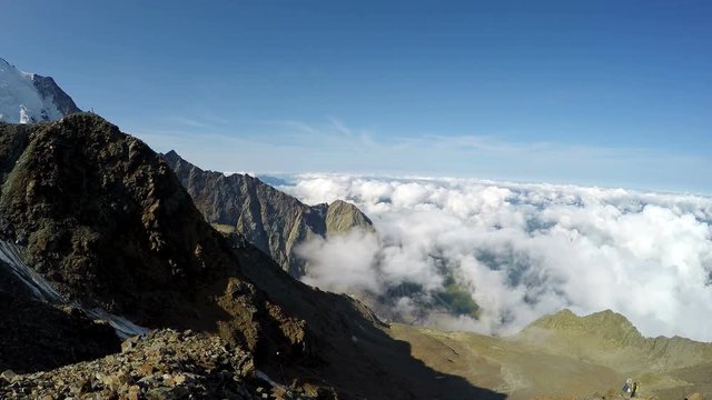 Alps panoramic view from Gouter route at 3600 meters in Chamonix, France. at Mont Blanc expedition