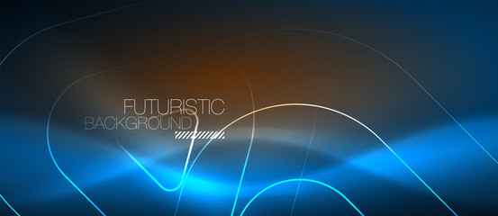 Neon glowing techno lines, hi-tech futuristic abstract background template with geometric shapes