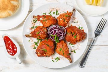 Chicken, cooked in a Tandoori oven. The view from the top. Copy-space.