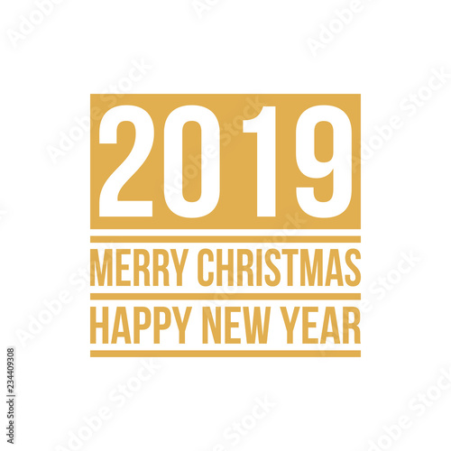 &quot;2019 merry christmas and happy new year, golden text over white background&quot; Stock image and