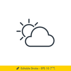 Mostly Cloudy Day Weather Icon / Vector - In Line / Stroke Design