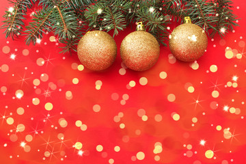 Fototapeta na wymiar Christmas and New Year background. Christmas balls on a branch of the Xmas tree.