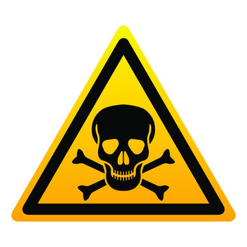 Icon danger. Isolated yellow triangle sign skull with bones on white background. Vector illustration.
