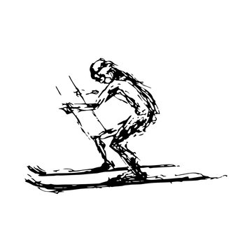Abstract hand drawing of a skiing man.