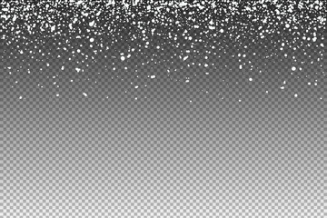 Falling white snowflakes isolated on transparent background. Snow background. Snowflakes for design Christmas and New Year banners and cards.
