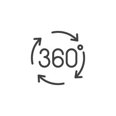 Angle 360 degrees outline icon. linear style sign for mobile concept and web design. 360 degrees arrows simple line vector icon. Symbol, logo illustration. Pixel perfect vector graphics