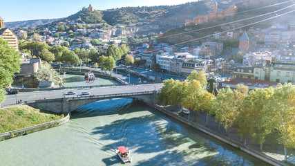 Tbilisi skyline aerial drone view from above, Kura river and old town of Tbilisi cityscape, Georgia   © Iuliia Sokolovska