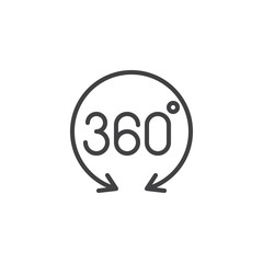 360 degree view arrows outline icon. linear style sign for mobile concept and web design. Angle 360 degrees simple line vector icon. Symbol, logo illustration. Pixel perfect vector graphics