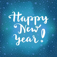 Happy New Year calligraphic greeting card on winter sky background with stars