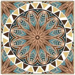 Floral Geometric Pattern with hand-drawing Mandala. illustration. For fabric, textile, bandana, scarg, print.