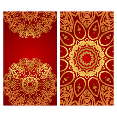 Cards or Invitations set with mandala design . The front and rear side. Vector illustration