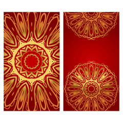 Vintage cards with Floral mandala pattern. Vector template. The front and rear side.