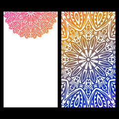 Cards or Invitations set with mandala design . The front and rear side. Vector illustration