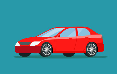 Obraz premium Red sedan isolated. Vector flat style illustration