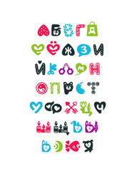 Russian alphabet. Cyrillic holiday font for Valentine's Day.