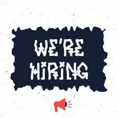 We are Hiring Poster or Banner with loudspeaker. Vector design on yellow background.
