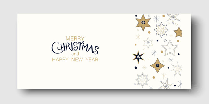 Merry Christmas greeting card or banner with abstract pattern.
