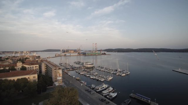 Pula port croatia sea aerial top view.