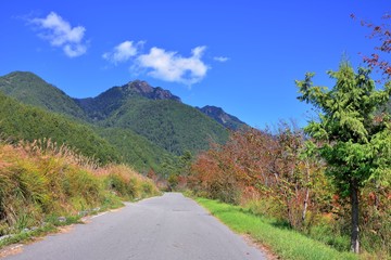 Green background, beautiful mountain view.