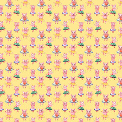 Colorful seamless pattern with pig, pastel textile fabric print illustration