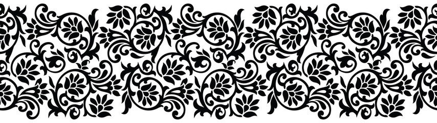 Panele Szklane  Bezszwowa czarno-biała granica kwiatowy floral