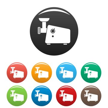 Meat grinder machine icons set 9 color vector isolated on white for any design