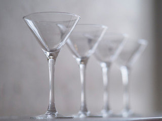 empty wine glasses on the window sill