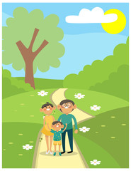 flat illustrations celebrating a wedding in a garden, vector illustration