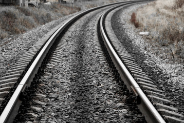 railway in the industrial zone..empty rails with a semaphore, in anticipation of a freight train.
