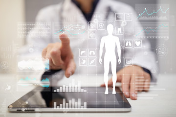 Doctor using modern computer with Medical record diagram on virtual screen concept. Health...