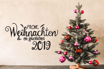 Tree With Balls, Calligraphy Glueckliches 2019 Means Happy 2019