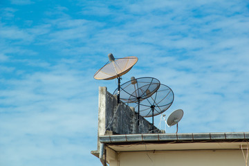Satellite dish on deck.Roof antenna,Internet antenna