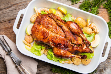 Christmas duck with apples