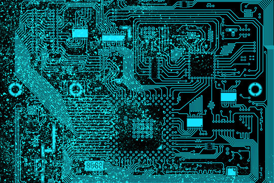 Circuit electronic board. Computer hardware part. Motherboard digital chip.  Integrated CPU microchip. Technologie science illustration