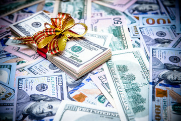 a pack of lies the US currency on background of dollars 