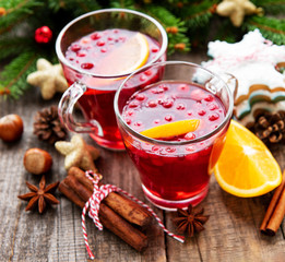 Glasses of hot mulled wine