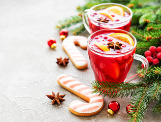 Glasses of hot mulled wine